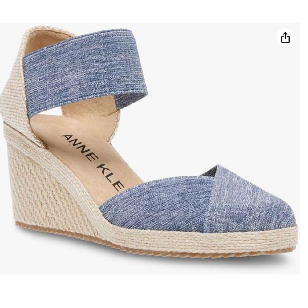 Anne Klein Zoey Flex Beige Espadrille Round Toe Slip On Wedges Glue Mark Sz 7.5